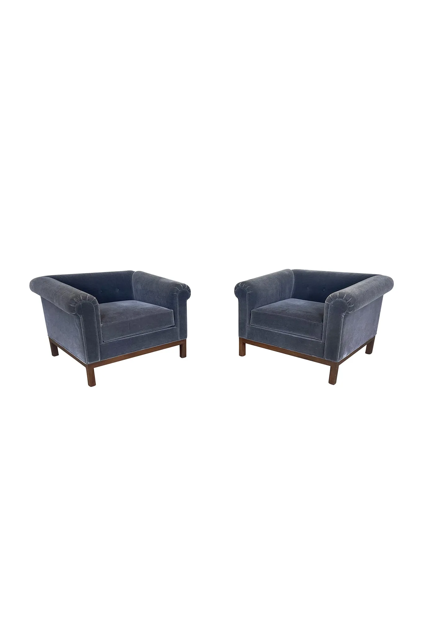 Pair of 1970s Roger Sprunger Roll Arm Chairs for Dunbar