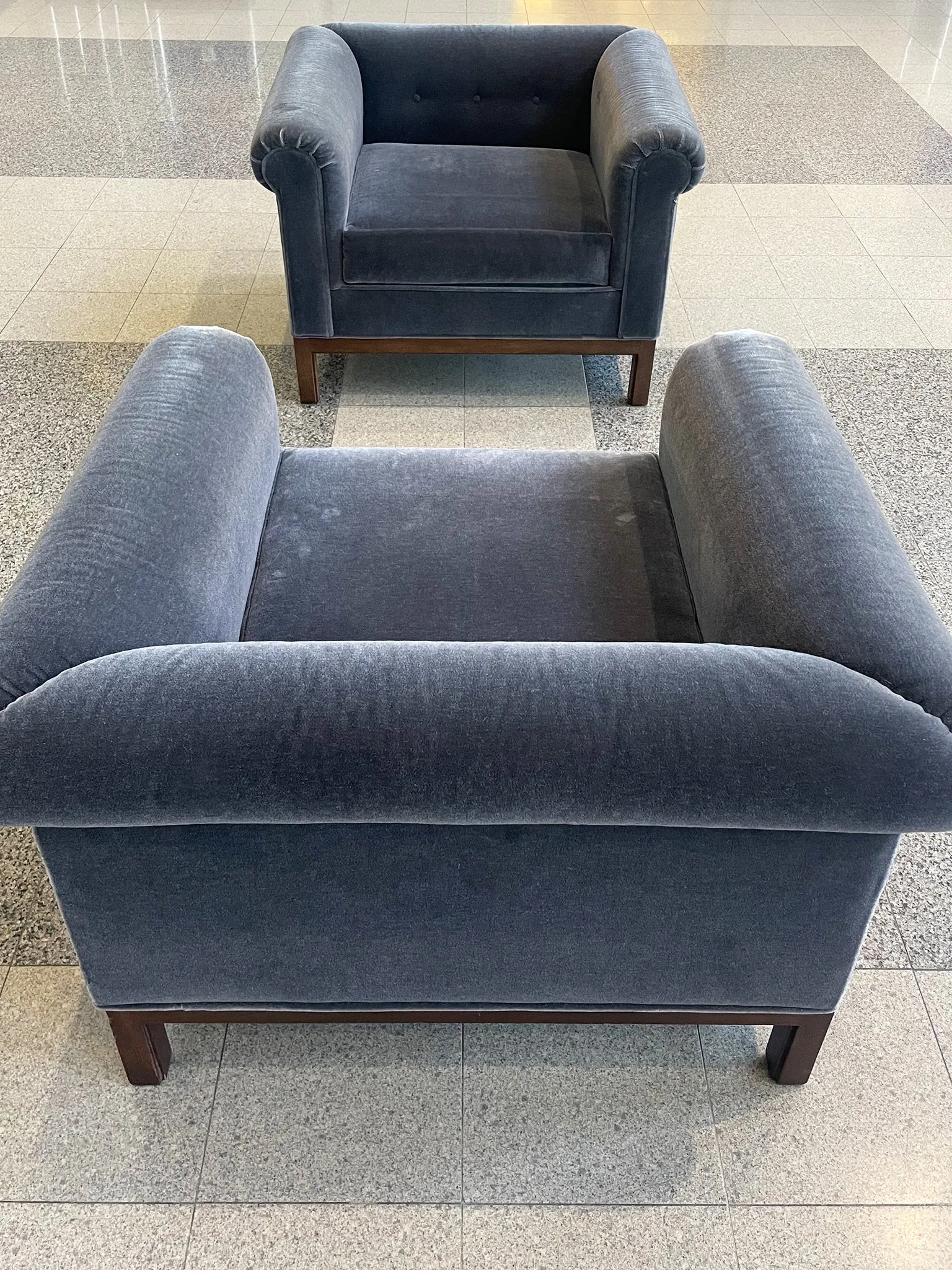 Pair of 1970s Roger Sprunger Roll Arm Chairs for Dunbar