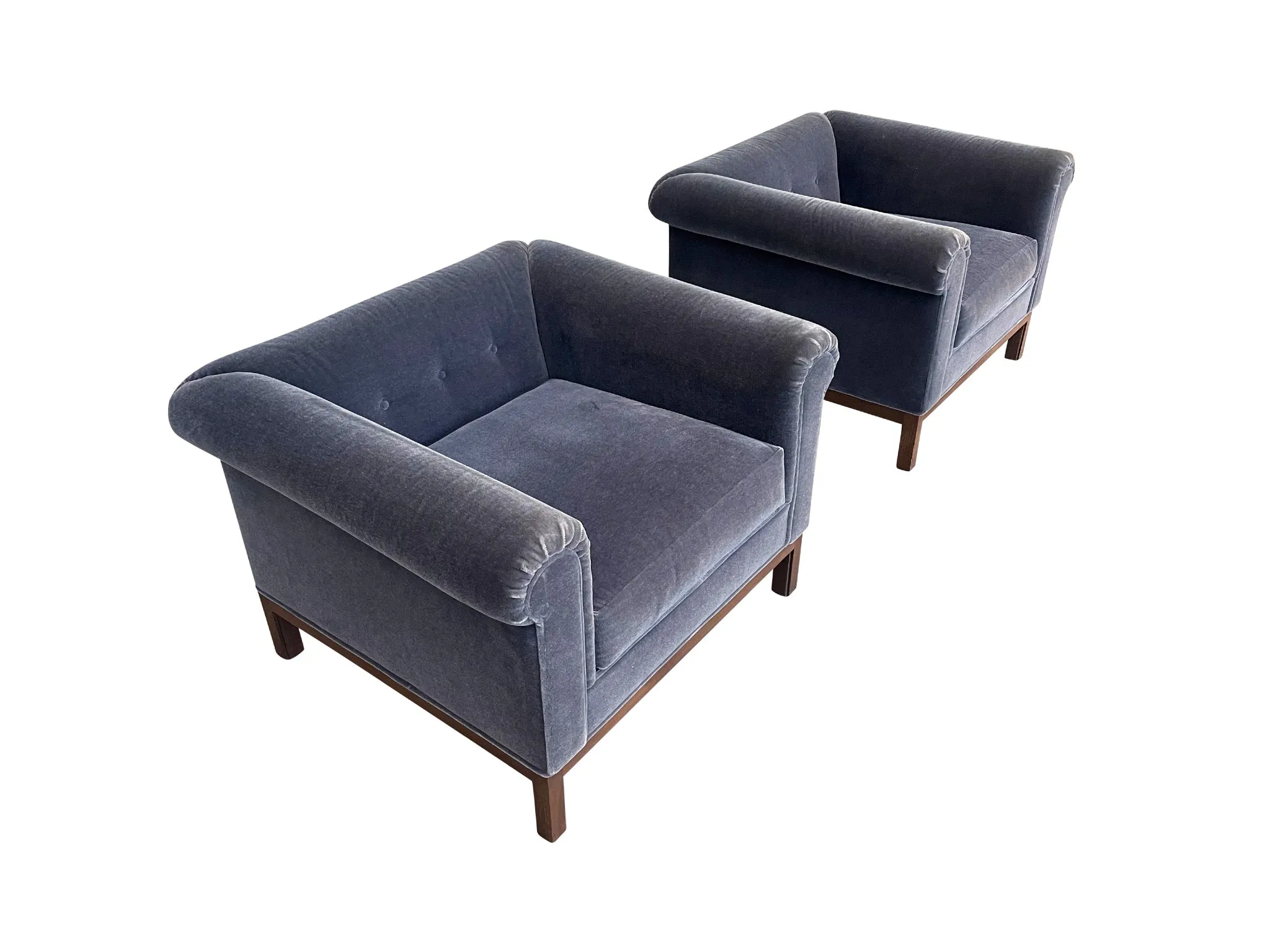 Pair of 1970s Roger Sprunger Roll Arm Chairs for Dunbar