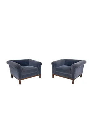 Pair of 1970s Roger Sprunger Roll Arm Chairs for Dunbar