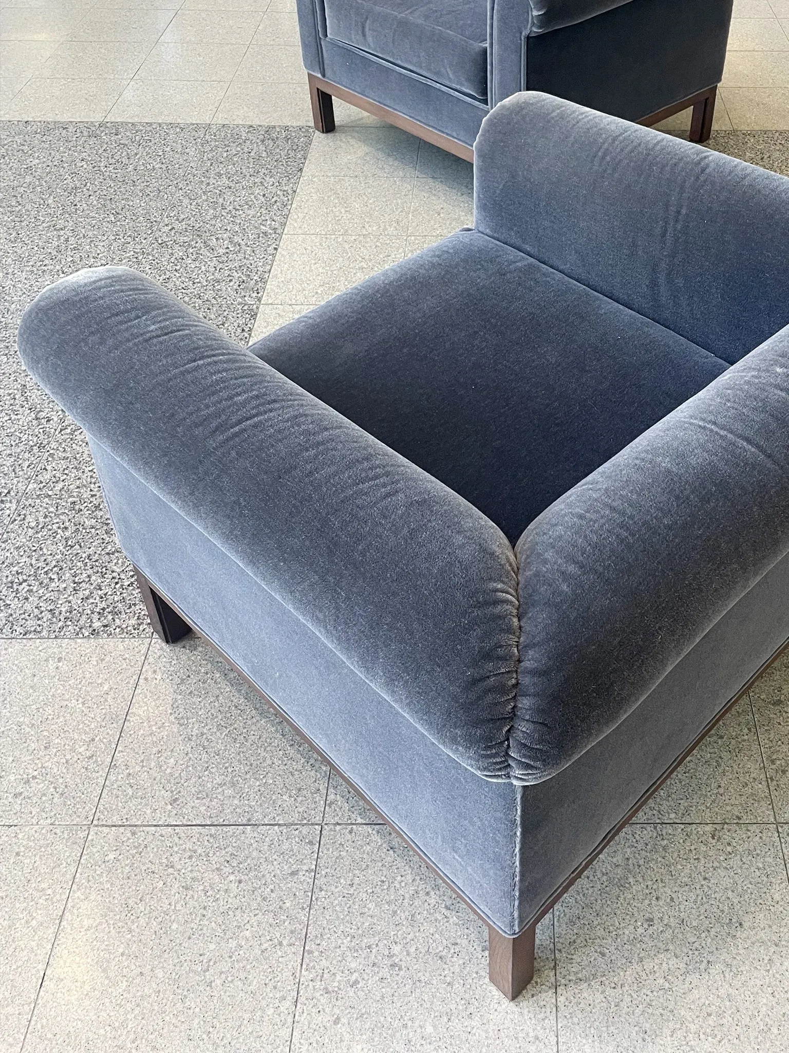 Pair of 1970s Roger Sprunger Roll Arm Chairs for Dunbar