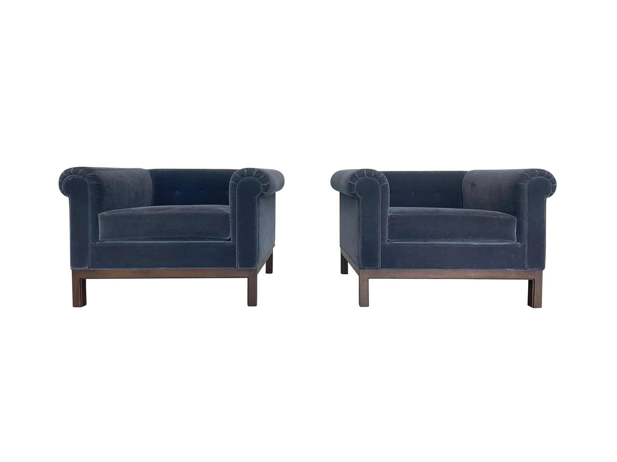 Pair of 1970s Roger Sprunger Roll Arm Chairs for Dunbar