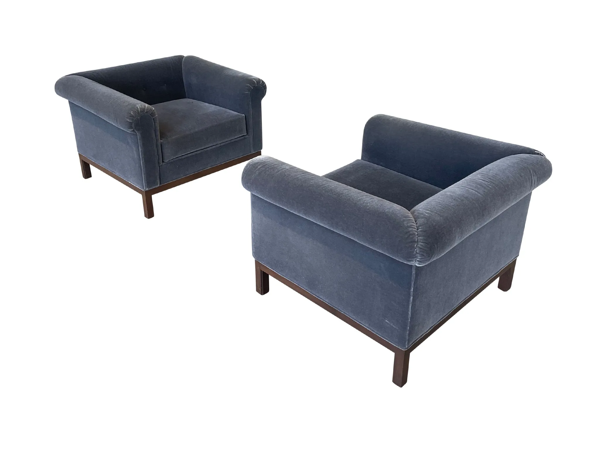 Pair of 1970s Roger Sprunger Roll Arm Chairs for Dunbar