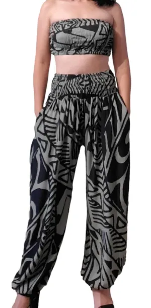Pant with Bandeau Top -  Indigo & Green Tribal