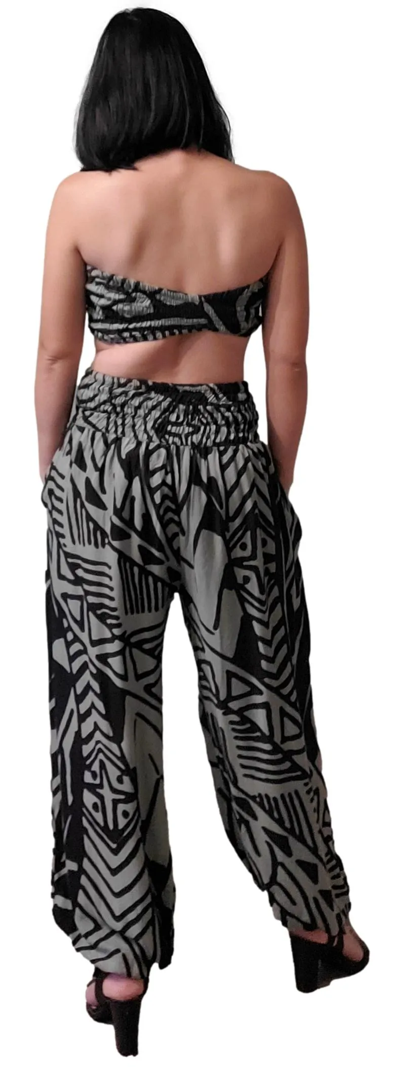 Pant with Bandeau Top -  Indigo & Green Tribal