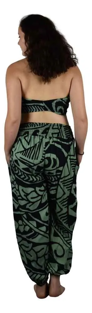 Pant with Bandeau Top -  Indigo & Green Tribal