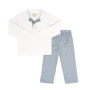 Parker Pant Set Long Sleeve - Stone Blue Check