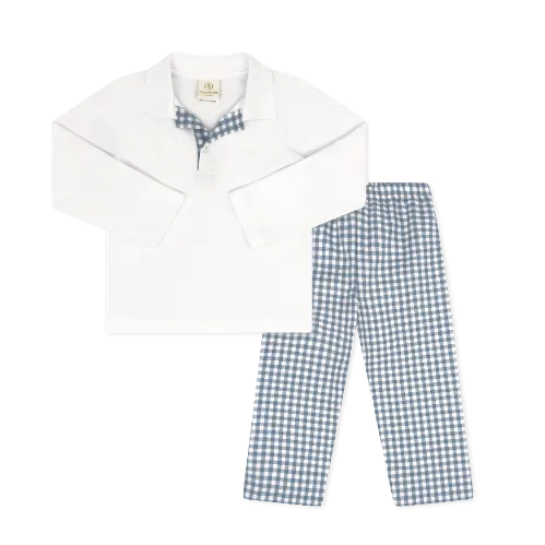 Parker Pant Set Long Sleeve - Stone Blue Check