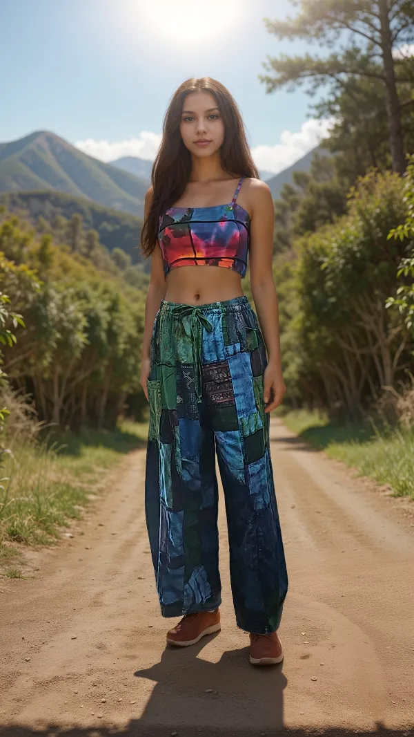 Patchwork wide leg pants