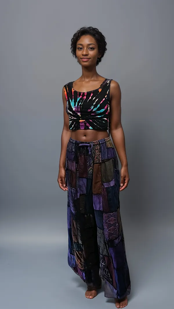 Patchwork wide leg pants
