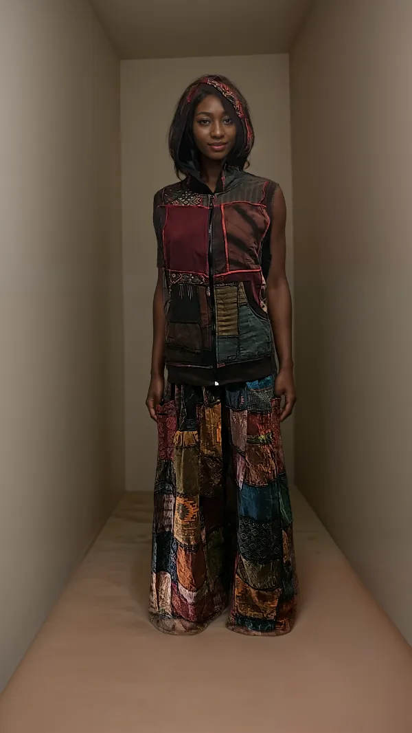 Patchwork wide leg pants