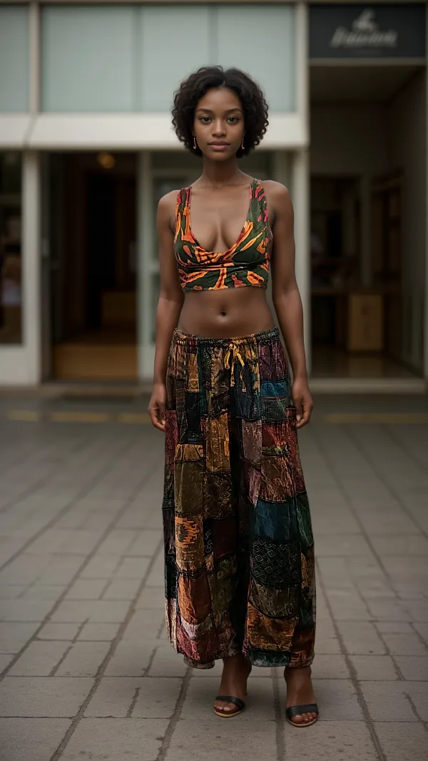Patchwork wide leg pants