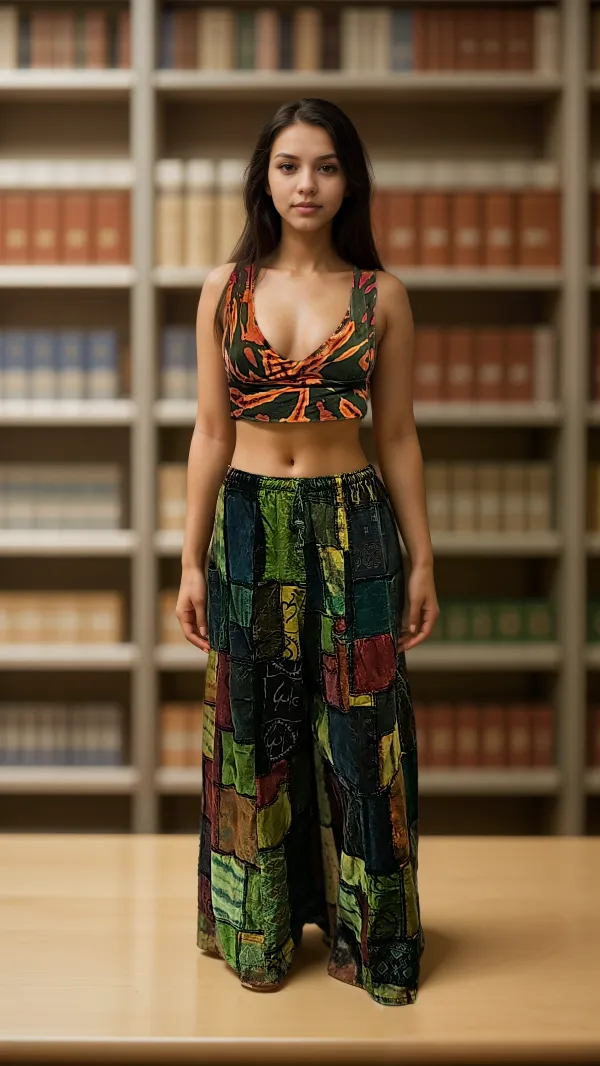 Patchwork wide leg pants