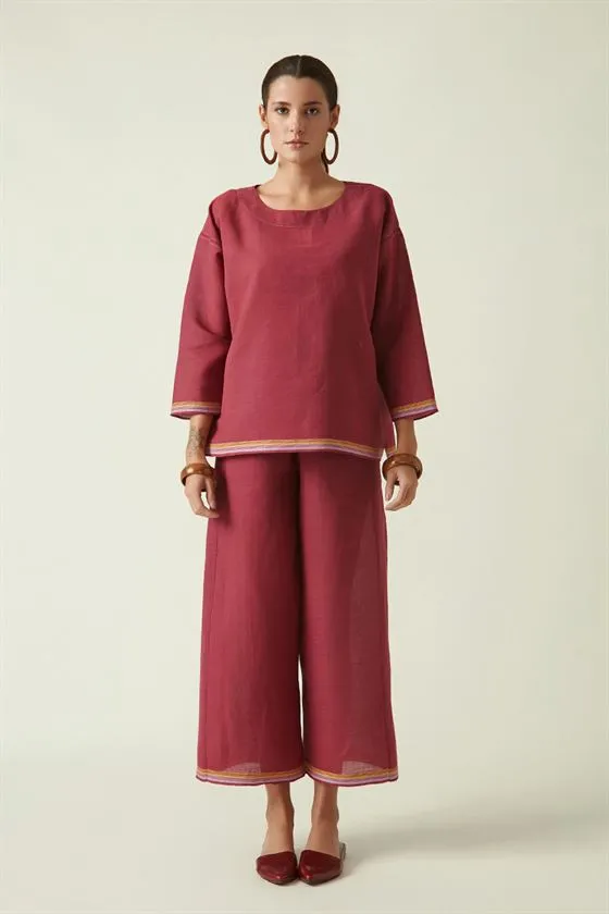 Payal Pratap   I   Eaton Centre Brian Straight Pants Cotton Handloom Burgundy Transition Edit 2T-20