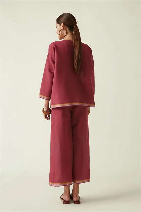 Payal Pratap   I   Eaton Centre Brian Straight Pants Cotton Handloom Burgundy Transition Edit 2T-20