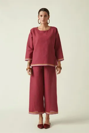 Payal Pratap   I   Eaton Centre Brian Straight Pants Cotton Handloom Burgundy Transition Edit 2T-20