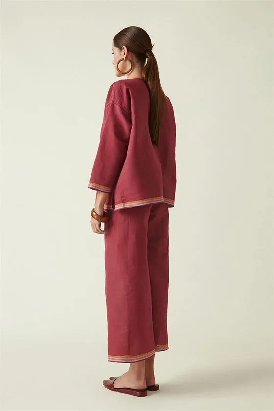 Payal Pratap   I   Eaton Centre Brian Straight Pants Cotton Handloom Burgundy Transition Edit 2T-20