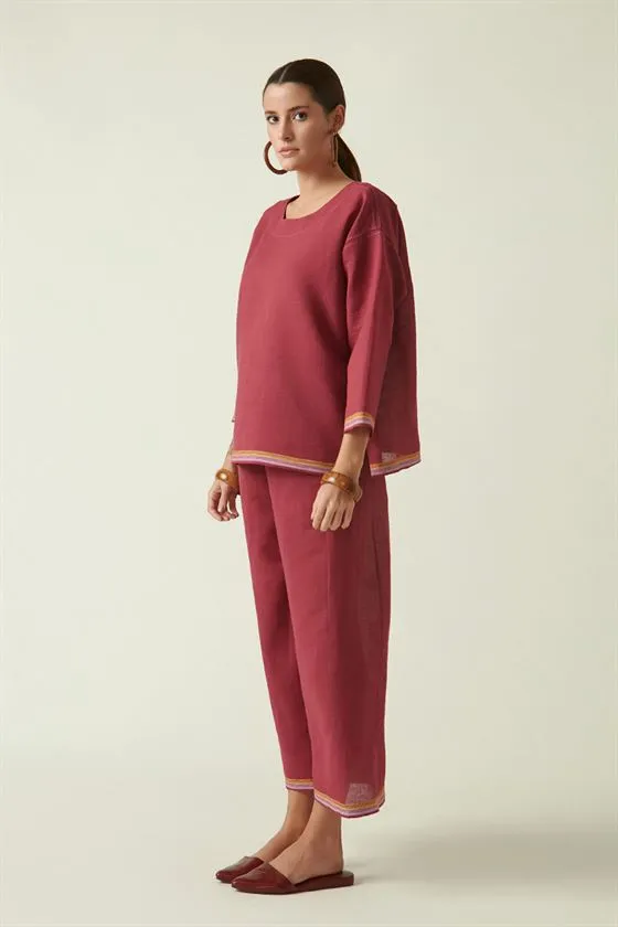 Payal Pratap   I   Eaton Centre Brian Straight Pants Cotton Handloom Burgundy Transition Edit 2T-20