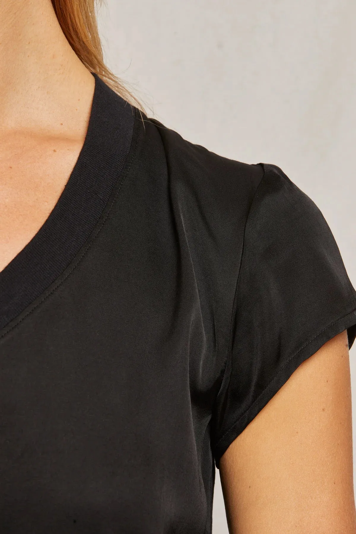 Perfect White Tee Amelie Luxe Satin V Neck Tee True Black