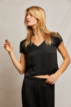 Perfect White Tee Amelie Luxe Satin V Neck Tee True Black