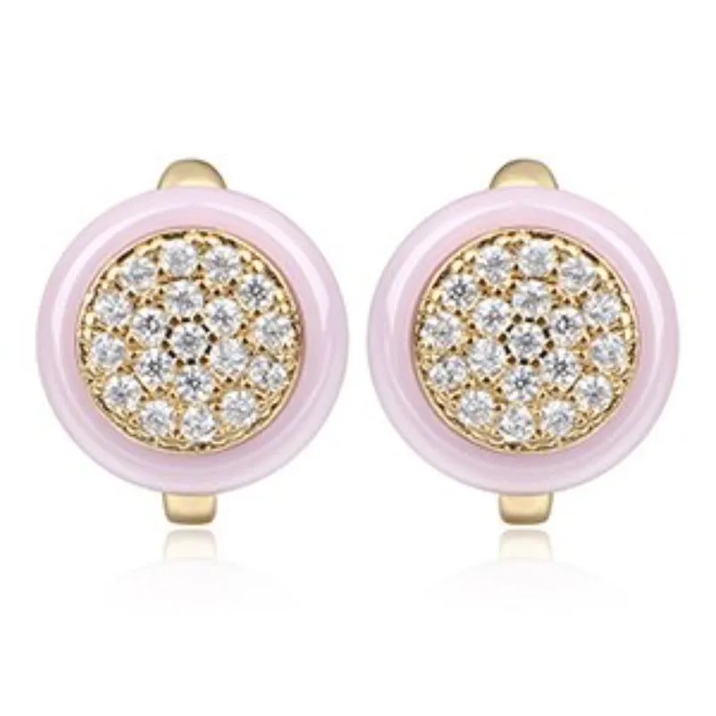 Pink Ceramic Gold Stud Earrings For Women Jewelry