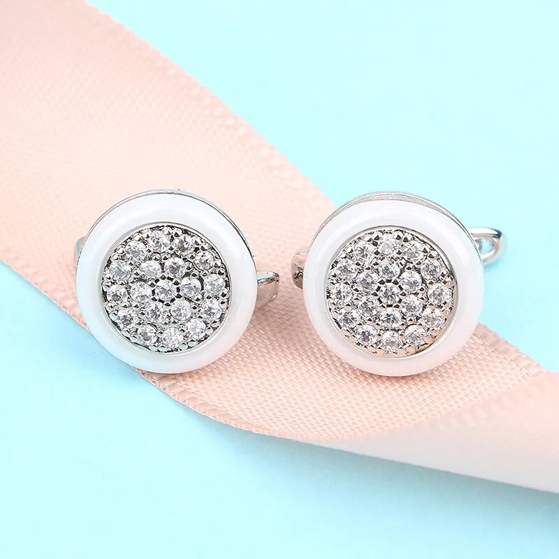 Pink Ceramic Gold Stud Earrings For Women Jewelry