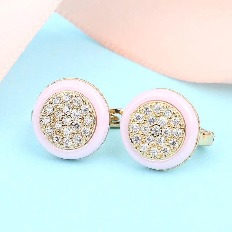 Pink Ceramic Gold Stud Earrings For Women Jewelry