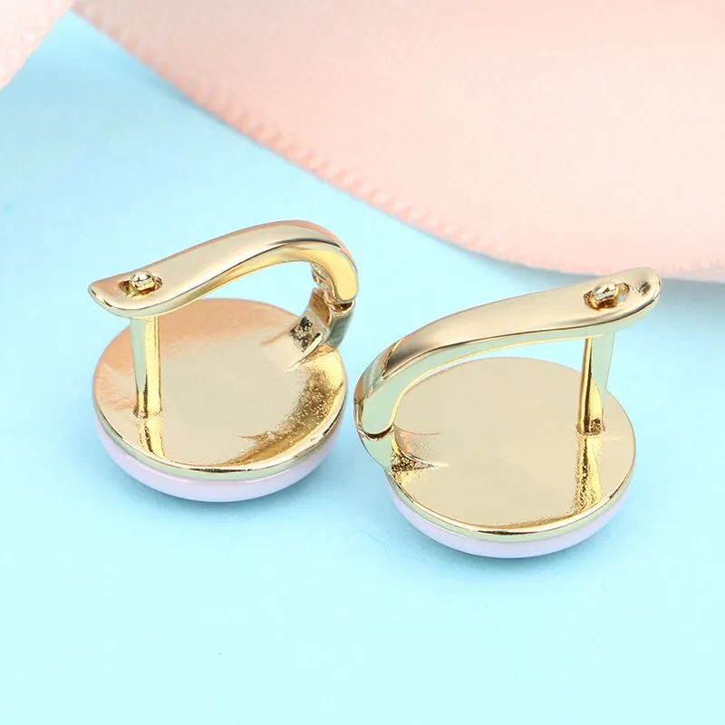 Pink Ceramic Gold Stud Earrings For Women Jewelry