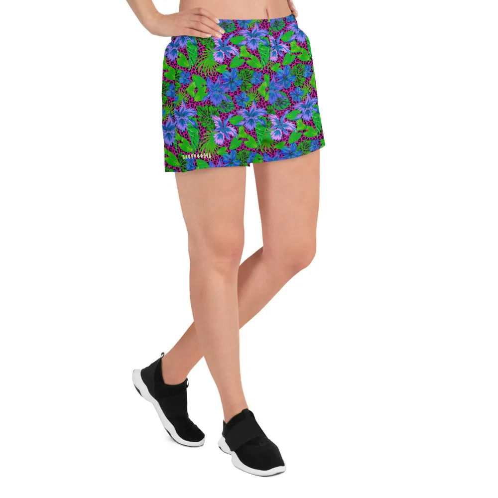 Pink Leopard Goth Hawaiian Print Women's Athletic Short Shorts / All Over Print