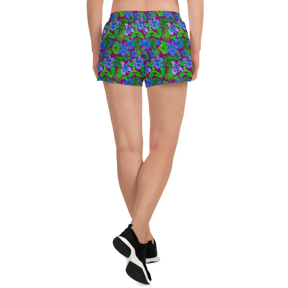 Pink Leopard Goth Hawaiian Print Women's Athletic Short Shorts / All Over Print