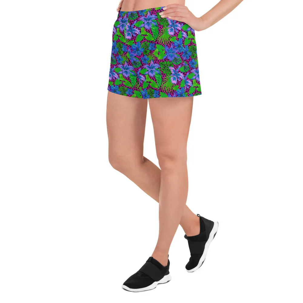 Pink Leopard Goth Hawaiian Print Women's Athletic Short Shorts / All Over Print