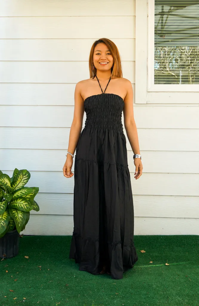 Plain Black Tiered SunDress Maxi Dress