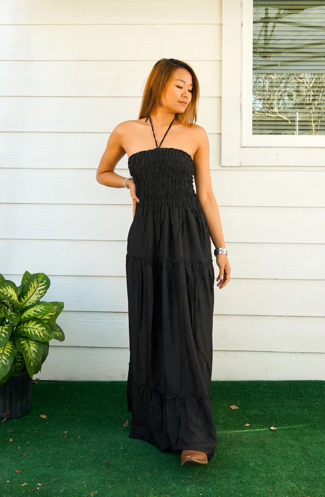 Plain Black Tiered SunDress Maxi Dress