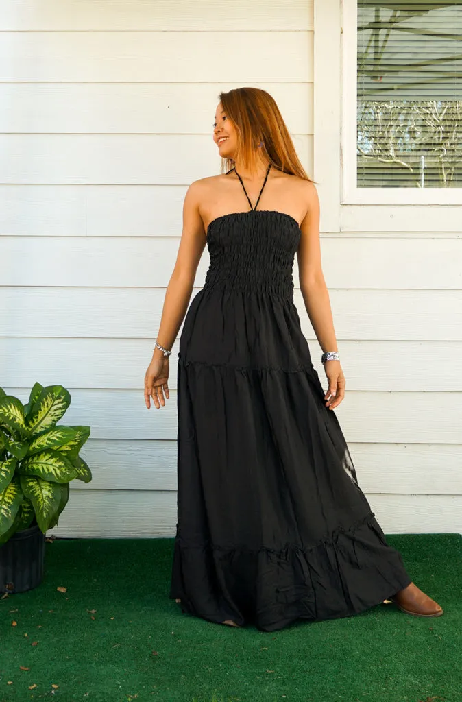 Plain Black Tiered SunDress Maxi Dress