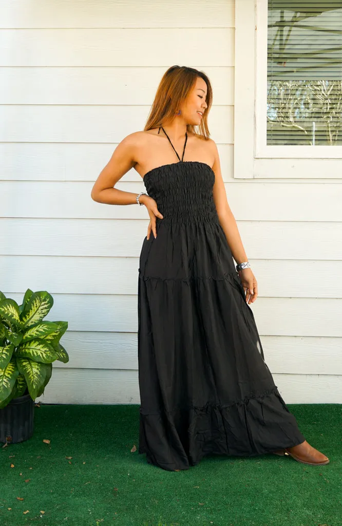 Plain Black Tiered SunDress Maxi Dress