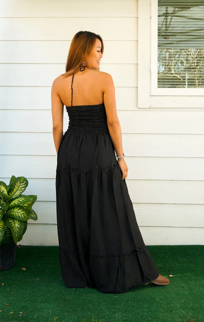 Plain Black Tiered SunDress Maxi Dress