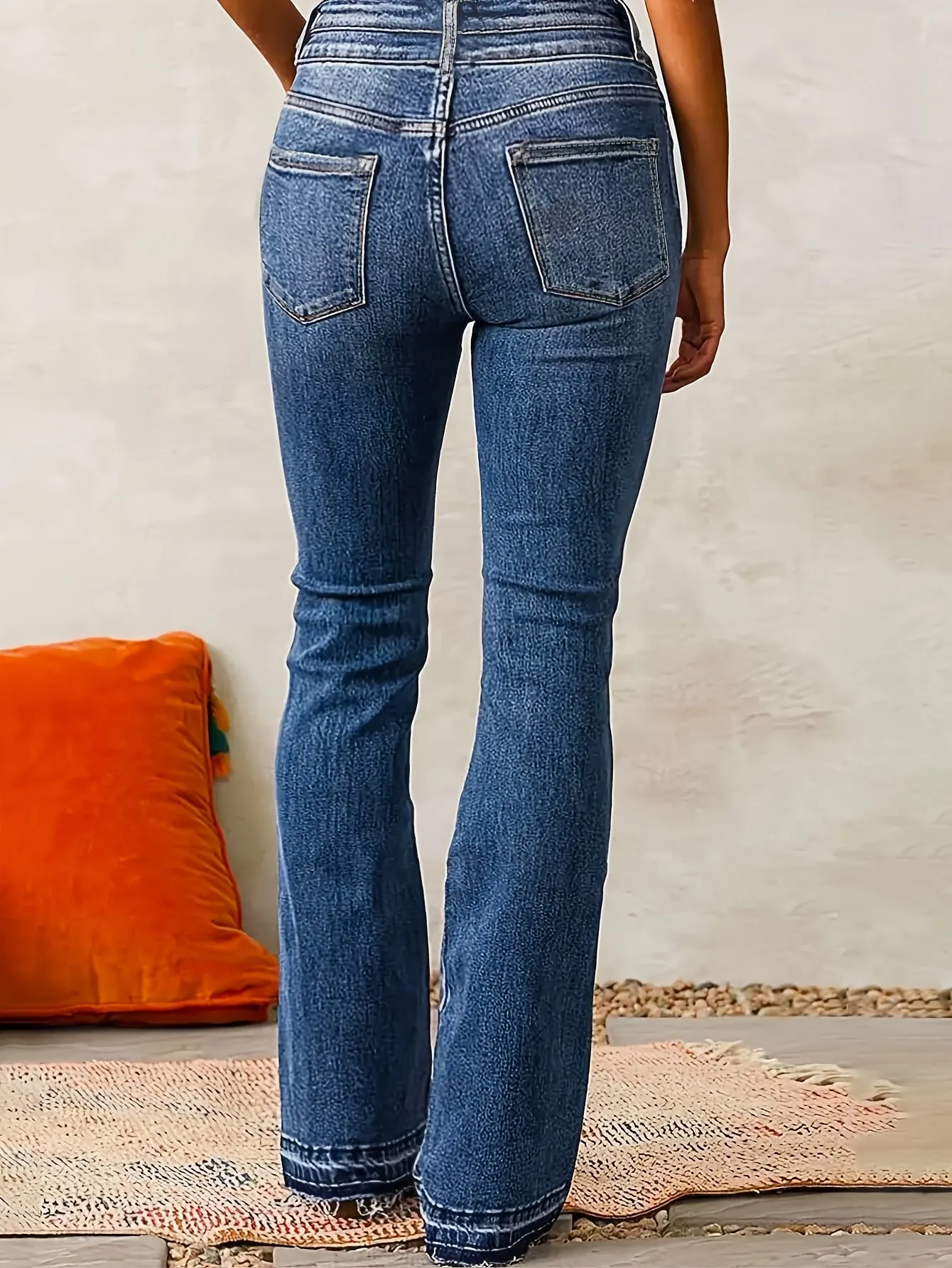 Plus Size High-Waisted Flared Pants – Double Waistband with Two-Button Design