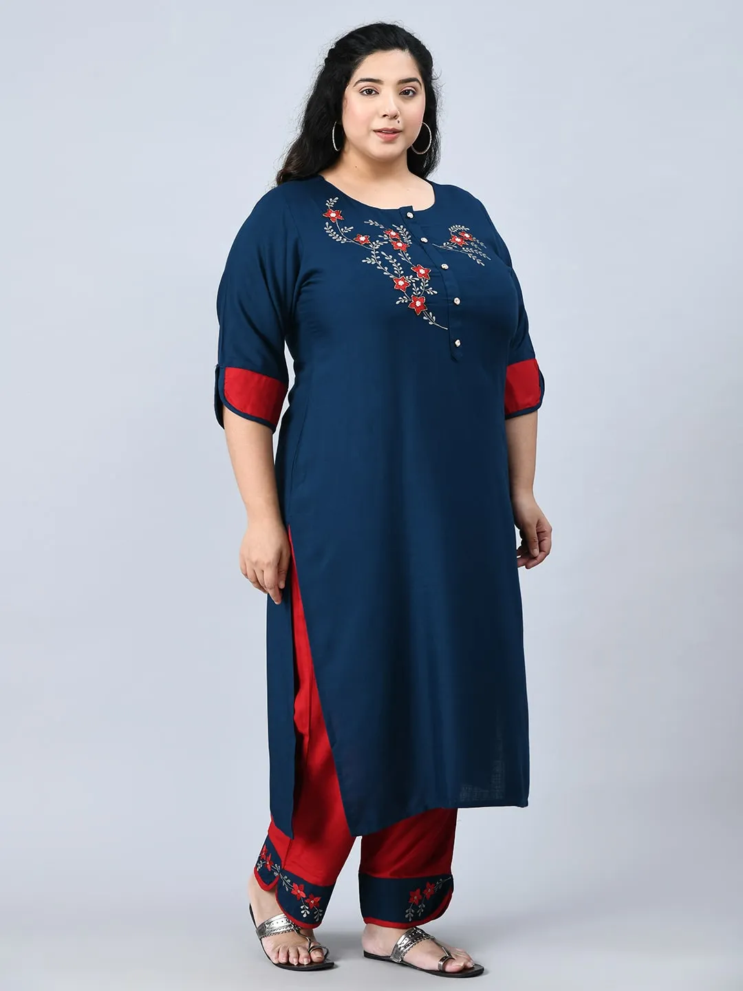 Plus Size Sullen Teal Blue Kurta Pant Set