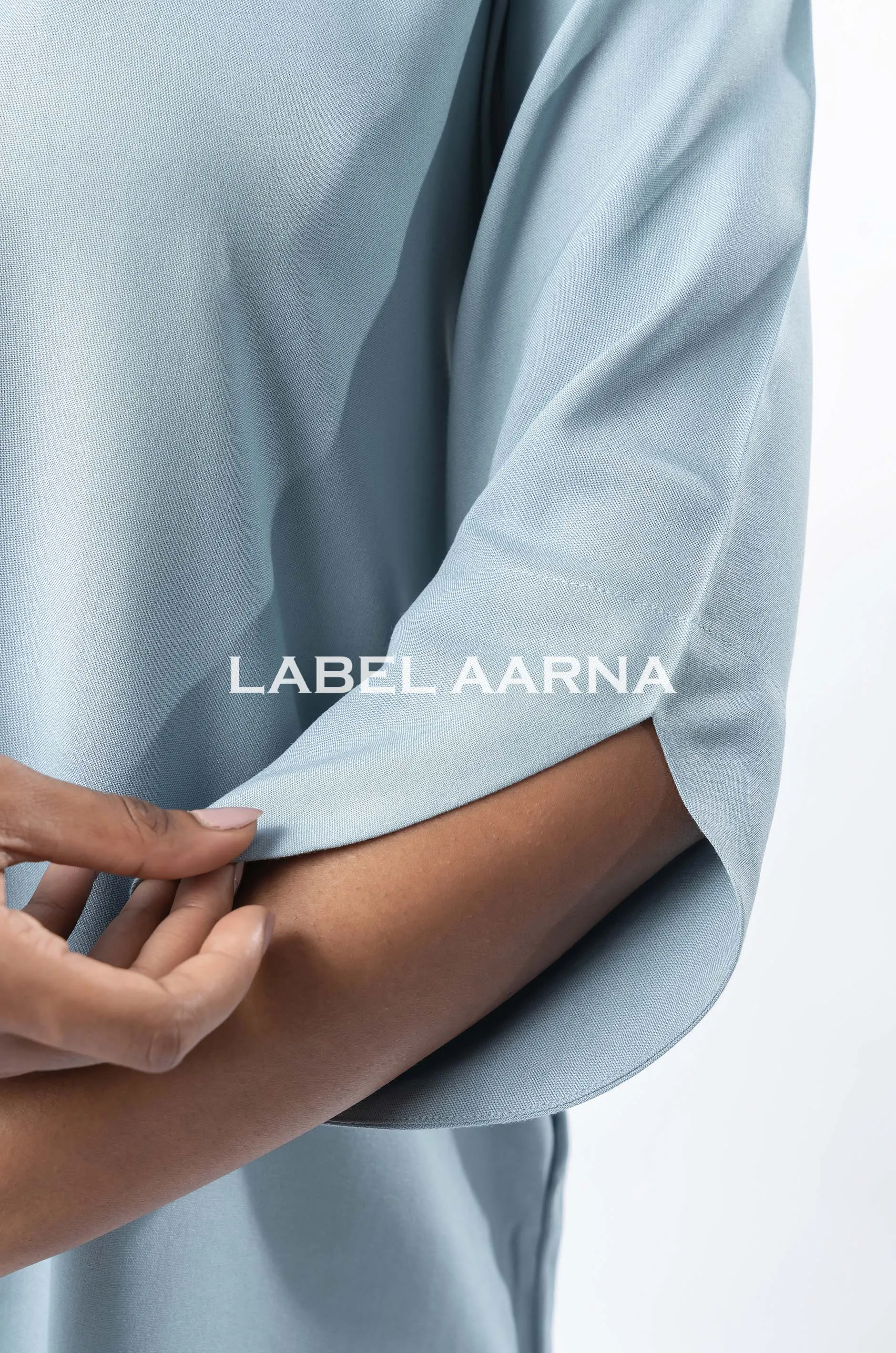 Powder Blue Viscose Rayon Shawl Collar With Curved Sleeves Co-Ord Set