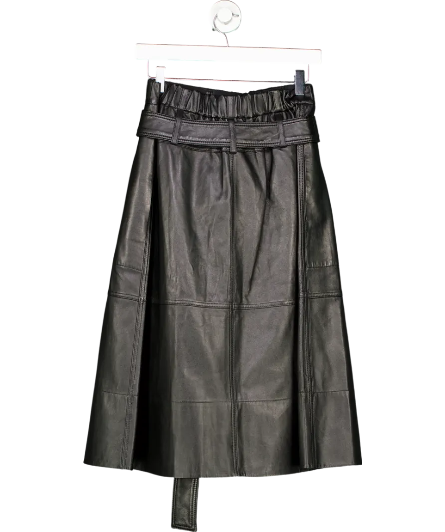 Proenza Schouler White Label Black Lambs Leather Belted Skirt UK 4