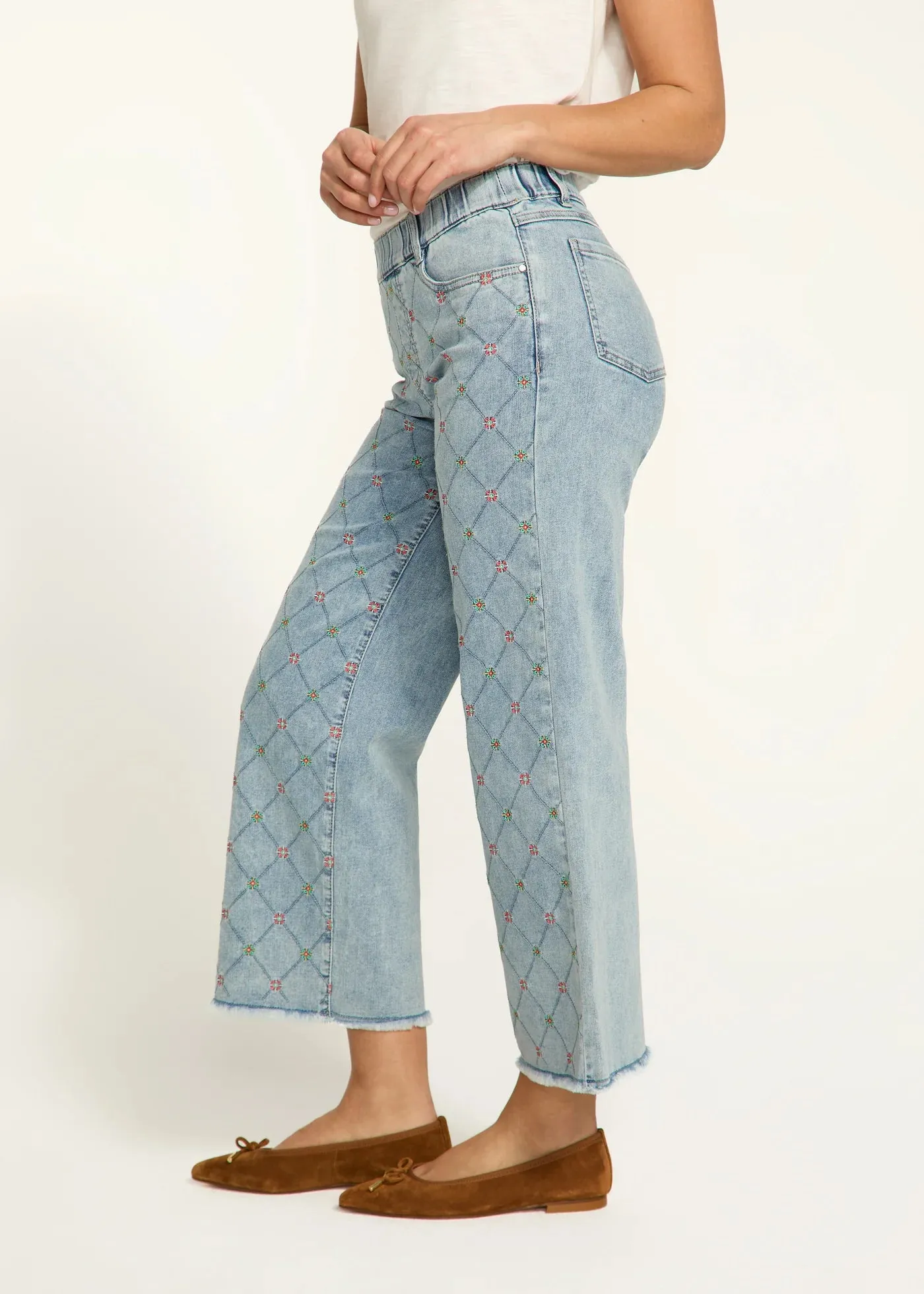 Pull-On Embroidered Floral Jean
