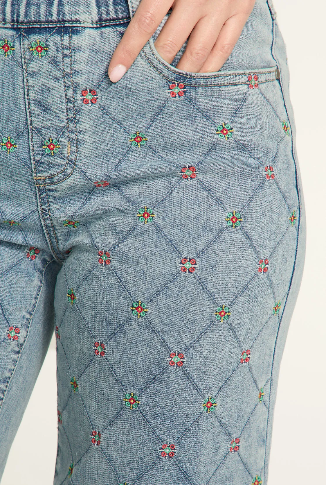 Pull-On Embroidered Floral Jean