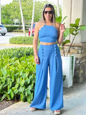 "Anais" Denim High Waisted Pants And Matching Crop Top