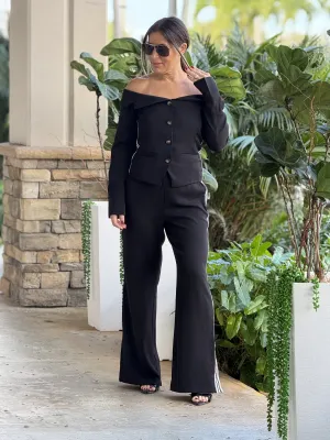"Giselle" Long Sleeve Off Shoulder Top And Matching Pants Set