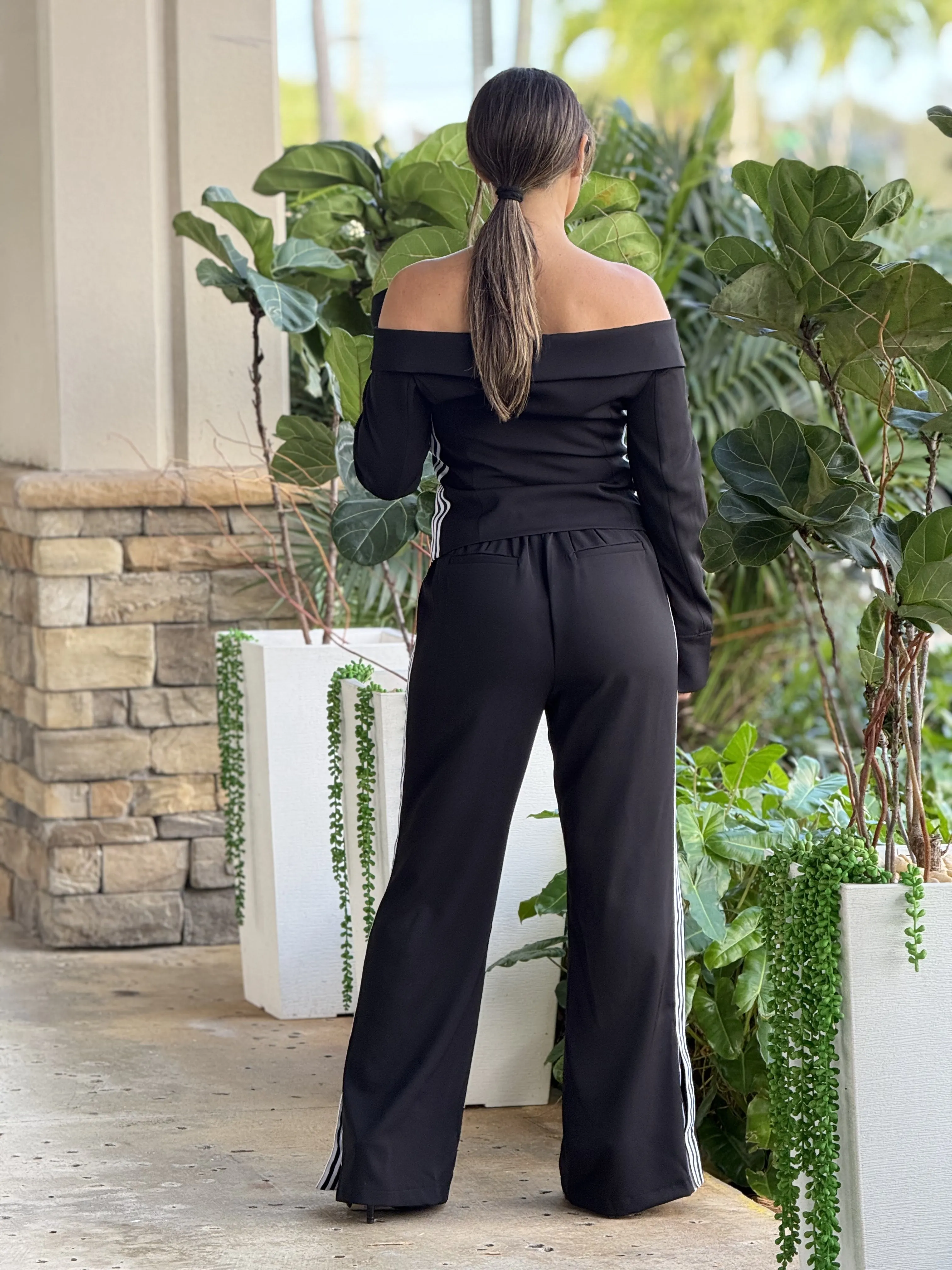 "Giselle" Long Sleeve Off Shoulder Top And Matching Pants Set