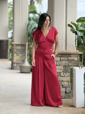 "Kassandra" V Neck Dolman Sleeve Top And High Waisted Long Pants Set