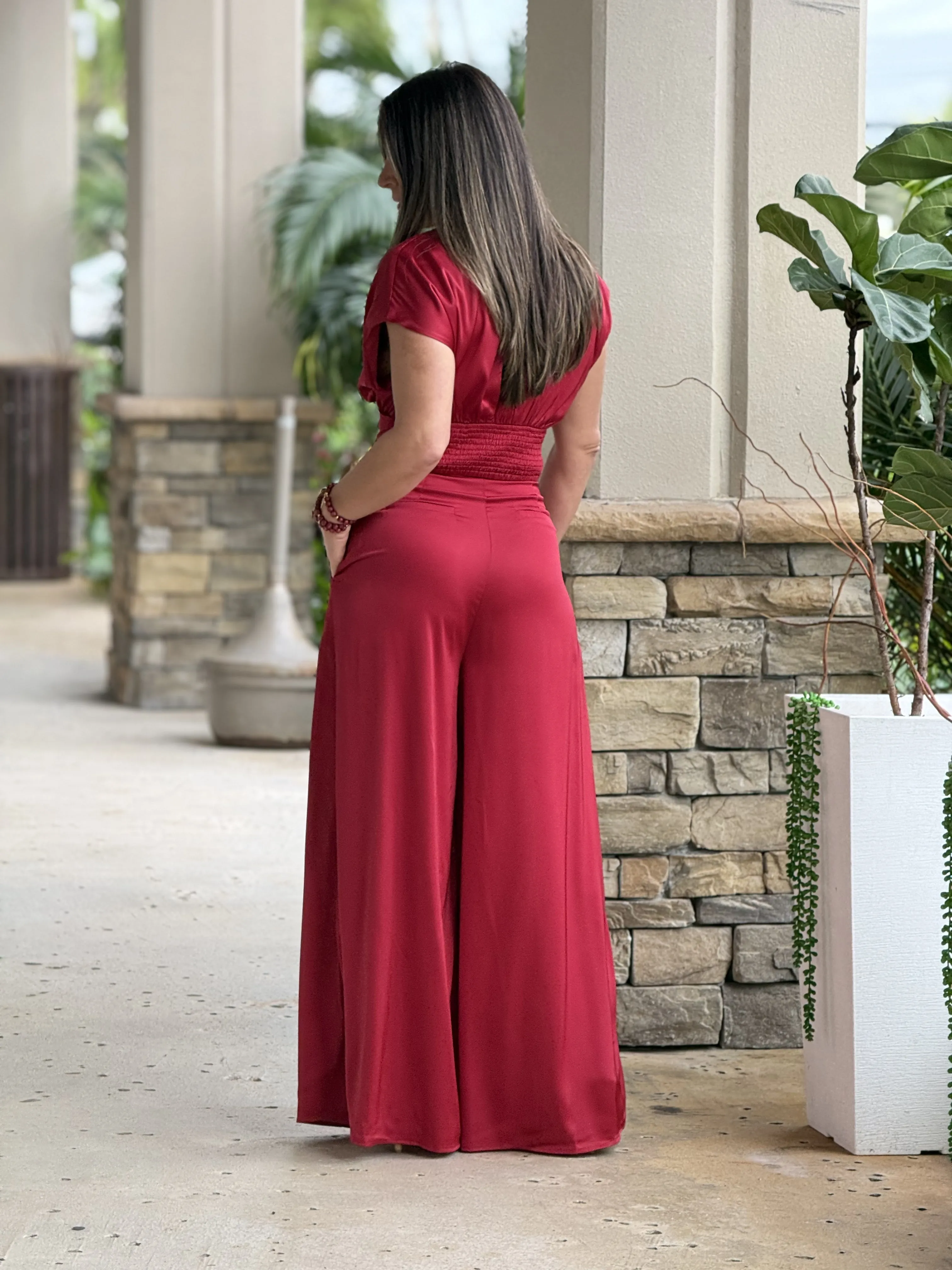 "Kassandra" V Neck Dolman Sleeve Top And High Waisted Long Pants Set