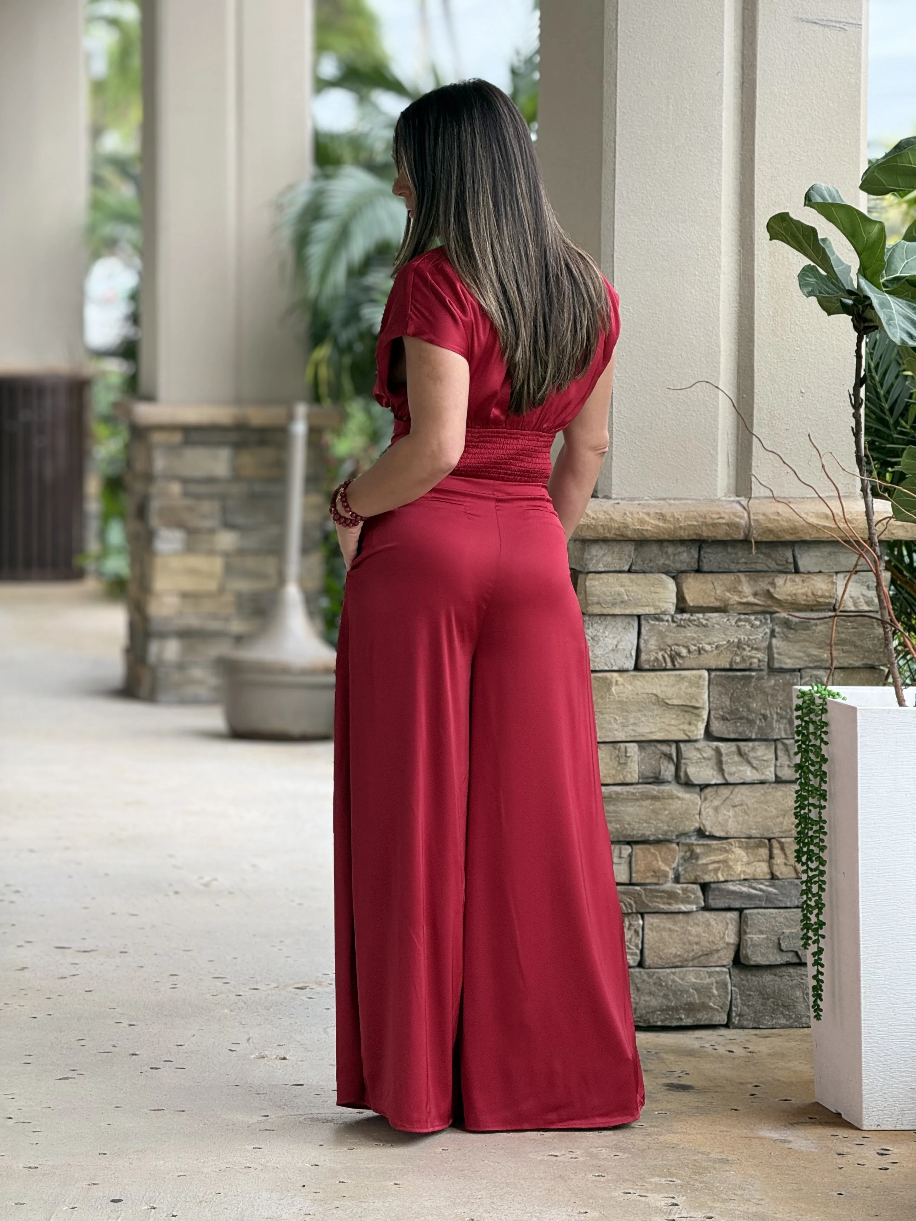 "Kassandra" V Neck Dolman Sleeve Top And High Waisted Long Pants Set