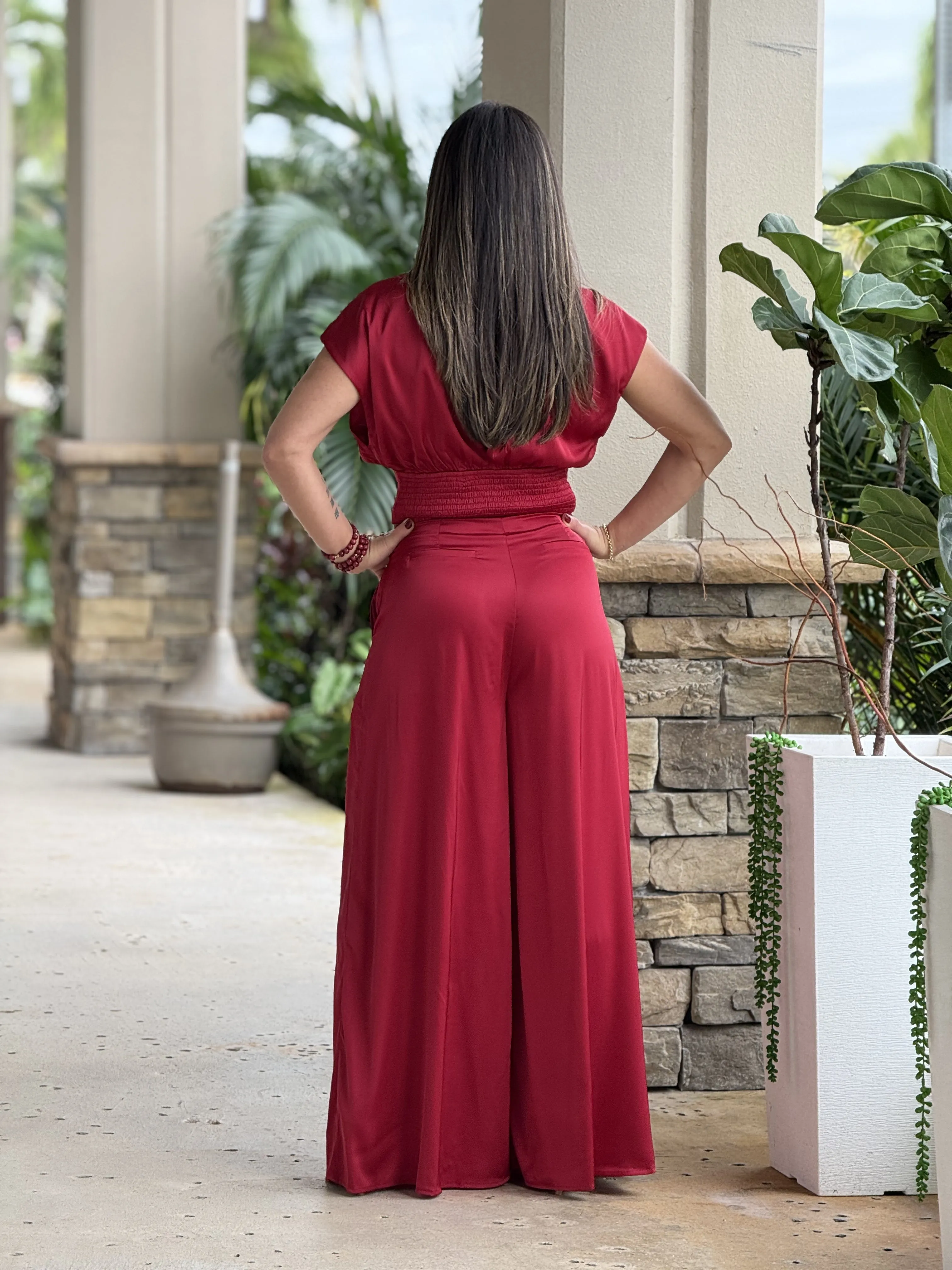 "Kassandra" V Neck Dolman Sleeve Top And High Waisted Long Pants Set