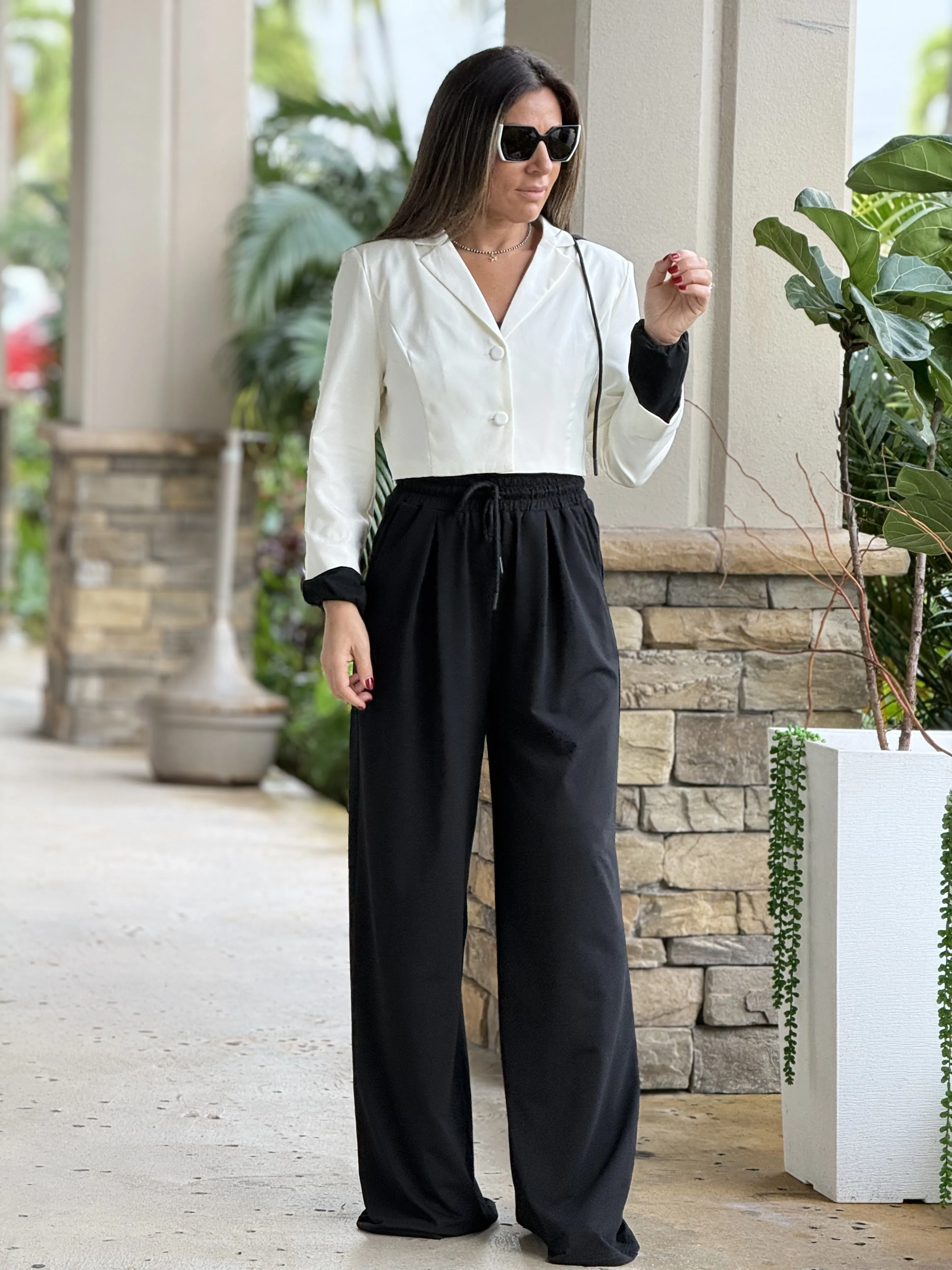 "Tammy" Crop Blazer And High Waisted Pants Set